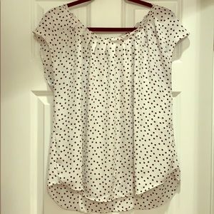 LC Lauren Conrad Dot Pleated Top Black & White